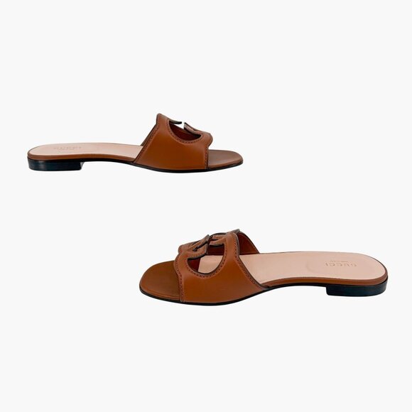 Gucci Cosmos Interlocking G Cutout Slide Sandals Brown Size 38 US 8 Women's - Picture 10 of 15